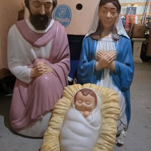 28" Nativity Scene Figurine Set with Pink, Blue, and Cream Accents Out Door Set